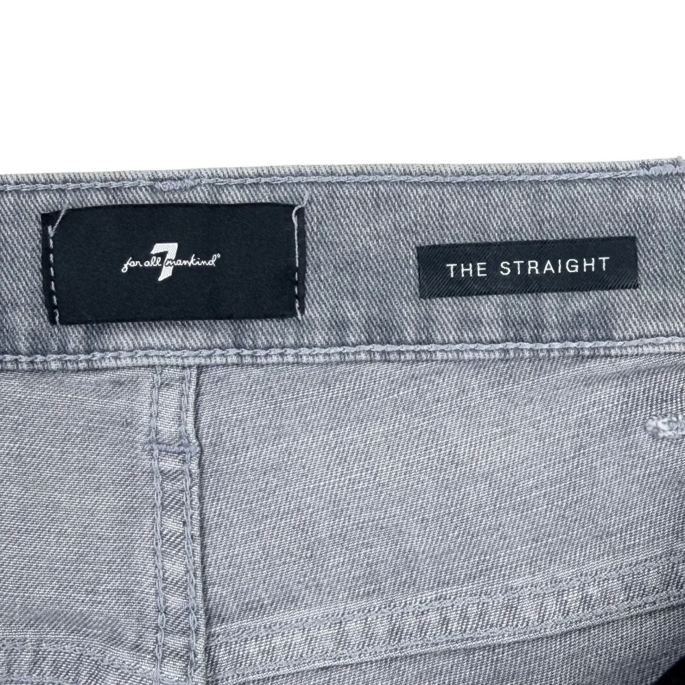 7 For All Mankind The Straight Jeans Men 36 Gray Cotton Blend Faded Whiskered